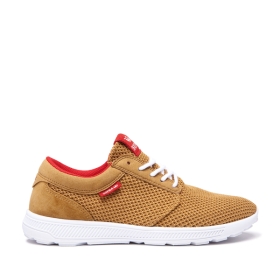 Supra Mens HAMMER RUN Low Top Shoes Tan/Risk Red/white | US-40330